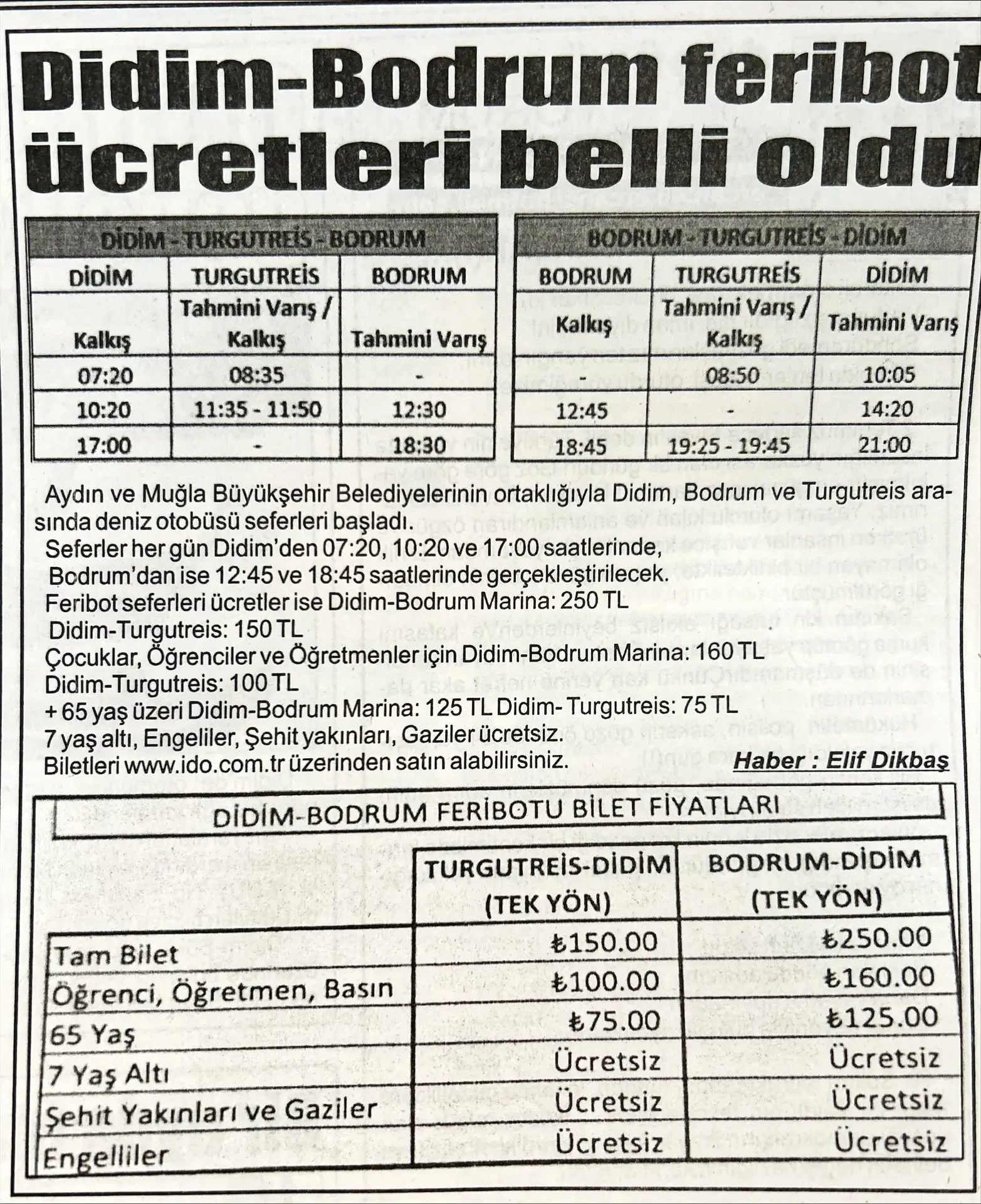 Didim-Bodrum Arası Deniz Otobüsü Seferleri